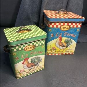 French Inspired Tins Set of 2 Vintage Style Metal Tins with Lids for Home